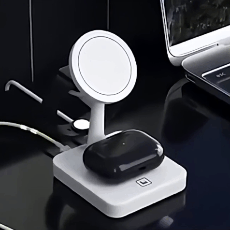 QuadraCharge LED Dock: Magnetic Wireless Charging Dock Station | Compact 4-in-1  | 30W Super-Fast Charging | LED Phone Stand