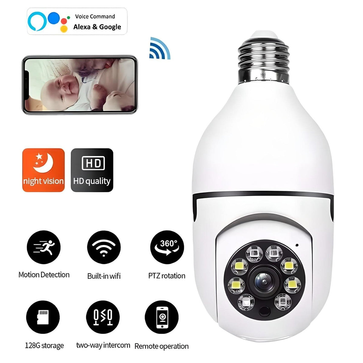 5G WiFi Camera Bulb E27 Indoor Security | Motion Sensor | 1080p HD | App Control | Night Vision | 2 - Way Audio trending Camera Bulb YOLO Yard