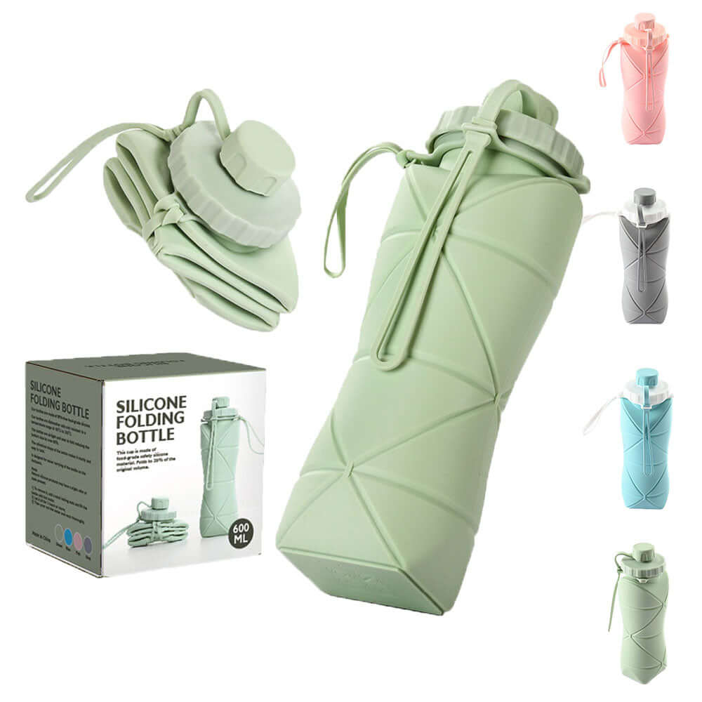 Folding Silicone Water Bottle 600ml-20oz | Portable Outdoor Camping Travel