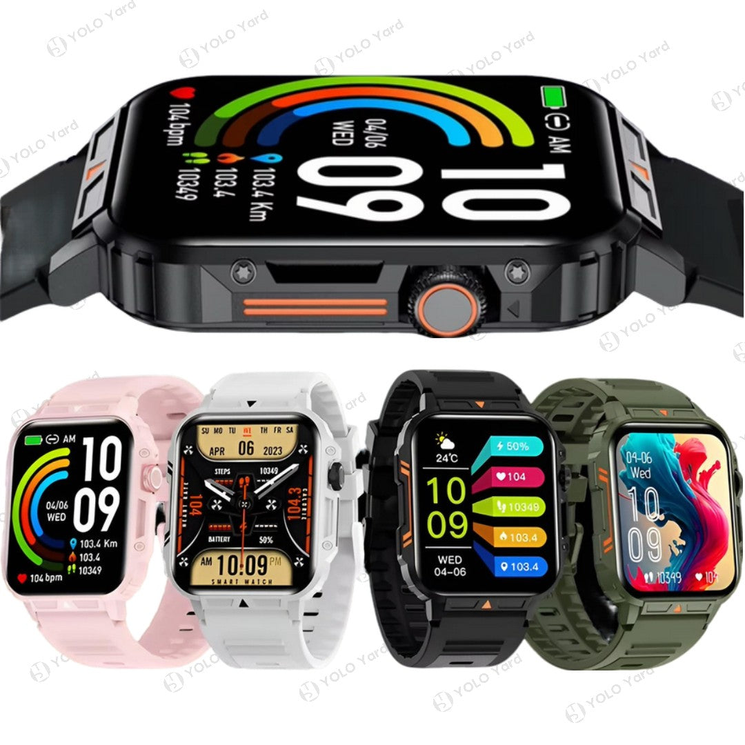 1.95-inch large full-touch display smart watch with multiple color options, featuring health monitoring and fitness tracking.