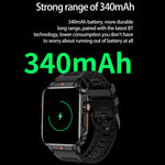 Black smart watch with 340mAh battery, offering long-lasting performance and advanced health and fitness tracking features.