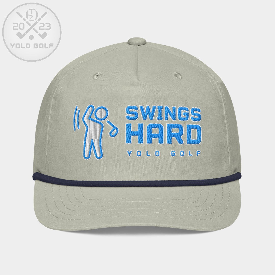 Shop "Swings Hard" Golf Rope Cap (Teal White Embroidery) on sale