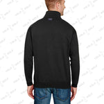 Shop Made in USA Quarter-Zip Pullover Sweater from YOLO Golf-2025. Black long-sleeve pullover with cadet collar and sleek fit for men.