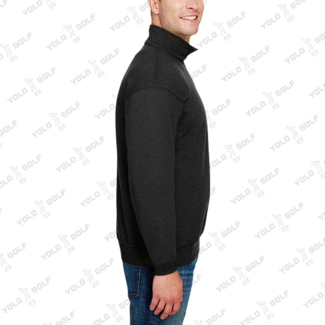 Shop Made in USA Quarter-Zip Pullover Sweater from YOLO Golf-2025. Black long-sleeve pullover with cadet collar and sleek fit for men.