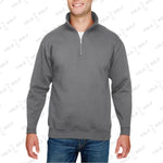 Shop Made in USA Quarter-Zip Pullover Sweater from YOLO Golf-2025. Gray long-sleeve pullover with cadet collar and sleek fit for men.