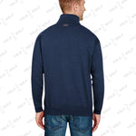 Shop Made in USA Quarter-Zip Pullover Sweater from YOLO Golf-2025. Navy long-sleeve pullover with cadet collar and sleek fit for men.