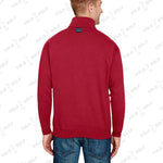 Shop Made in USA Quarter-Zip Pullover Sweater from YOLO Golf-2025. Red long-sleeve pullover with cadet collar and sleek fit for men.