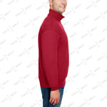 Shop Made in USA Quarter-Zip Pullover Sweater from YOLO Golf-2025. Red long-sleeve pullover with cadet collar and sleek fit for men.