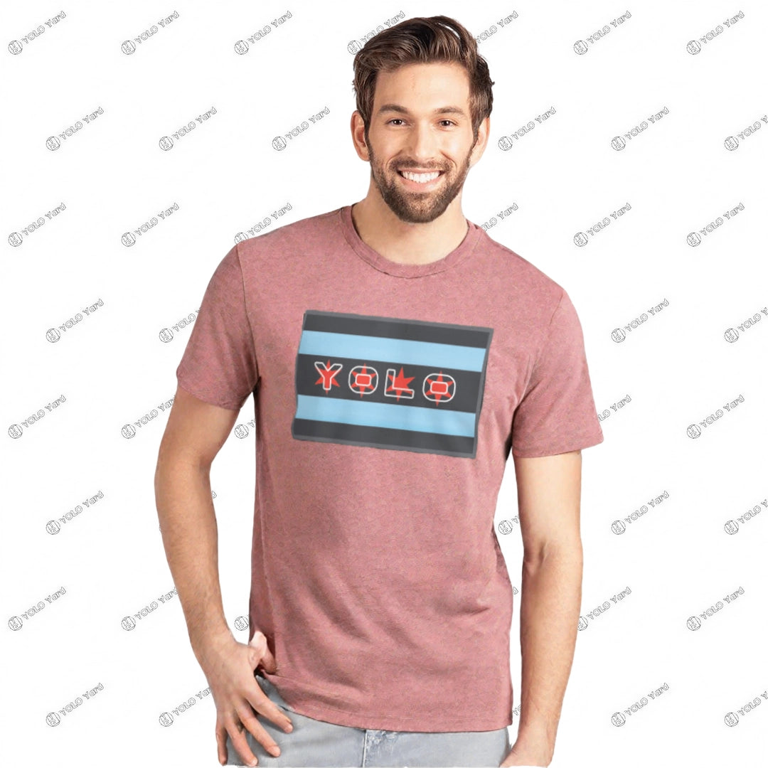 YOLO-Chicago Flag Tri-Blend Short Sleeve Crew T-Shirt Regular Unisex Fit Soft and Lightweight Pink