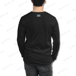 Back view of black YOLO-Chicago Flag Long Sleeve Crew T-Shirt with a small Chicago flag detail near the neckline.