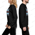 Side view of black YOLO-Chicago Flag Ultra-Soft Premium Crew Neck Sweater worn by male and female models, showcasing its unisex fit and design.