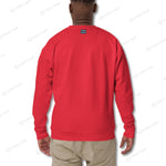 Back view of red YOLO-Chicago Flag Ultra-Soft Premium Crew Neck Sweater highlighting its clean design and premium stitching details.