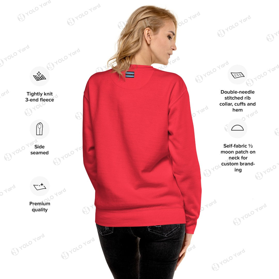 Red YOLO-Chicago Flag Ultra-Soft Premium Crew Neck Sweater with premium features like double-needle stitching and side-seamed construction.