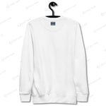 Plain white YOLO-Chicago Flag Ultra-Soft Premium Crew Neck Sweater on a hanger, highlighting its clean and minimalistic design.