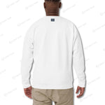 Back view of white YOLO-Chicago Flag Ultra-Soft Premium Crew Neck Sweater highlighting its clean design and premium stitching details.