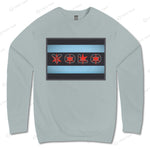 Mint green YOLO-Chicago Flag Ultra-Soft Premium Crew Neck Sweater showcasing a Chicago flag-inspired design with bold red and blue accents.