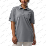 Space-Dyed Polo Shirt from YOLO Golf-adidas X Signature Black Edition in sleek gray with a modern fit. Features subtle branding and a stylish, contemporary design.