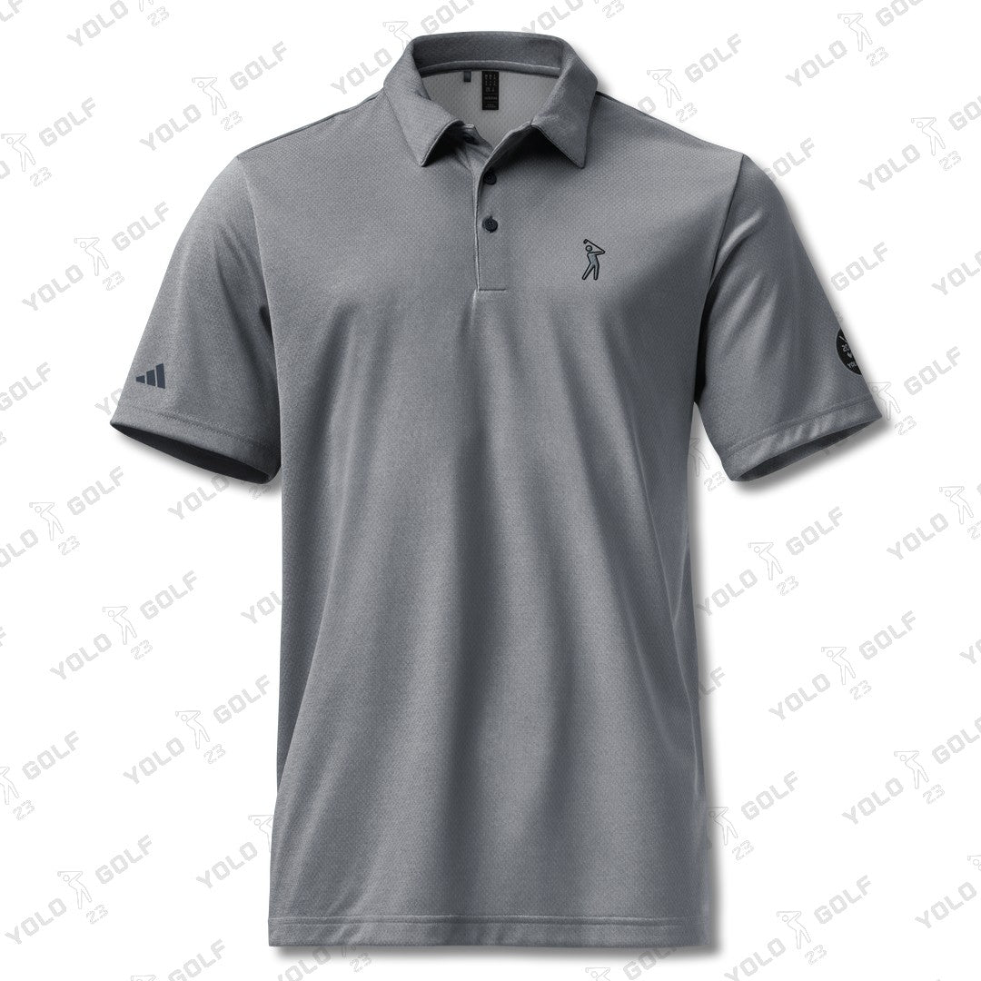 Space-Dyed Polo Shirt from YOLO Golf-adidas X Signature Black Edition in sleek gray with a modern fit. Features subtle branding and a stylish, contemporary design.