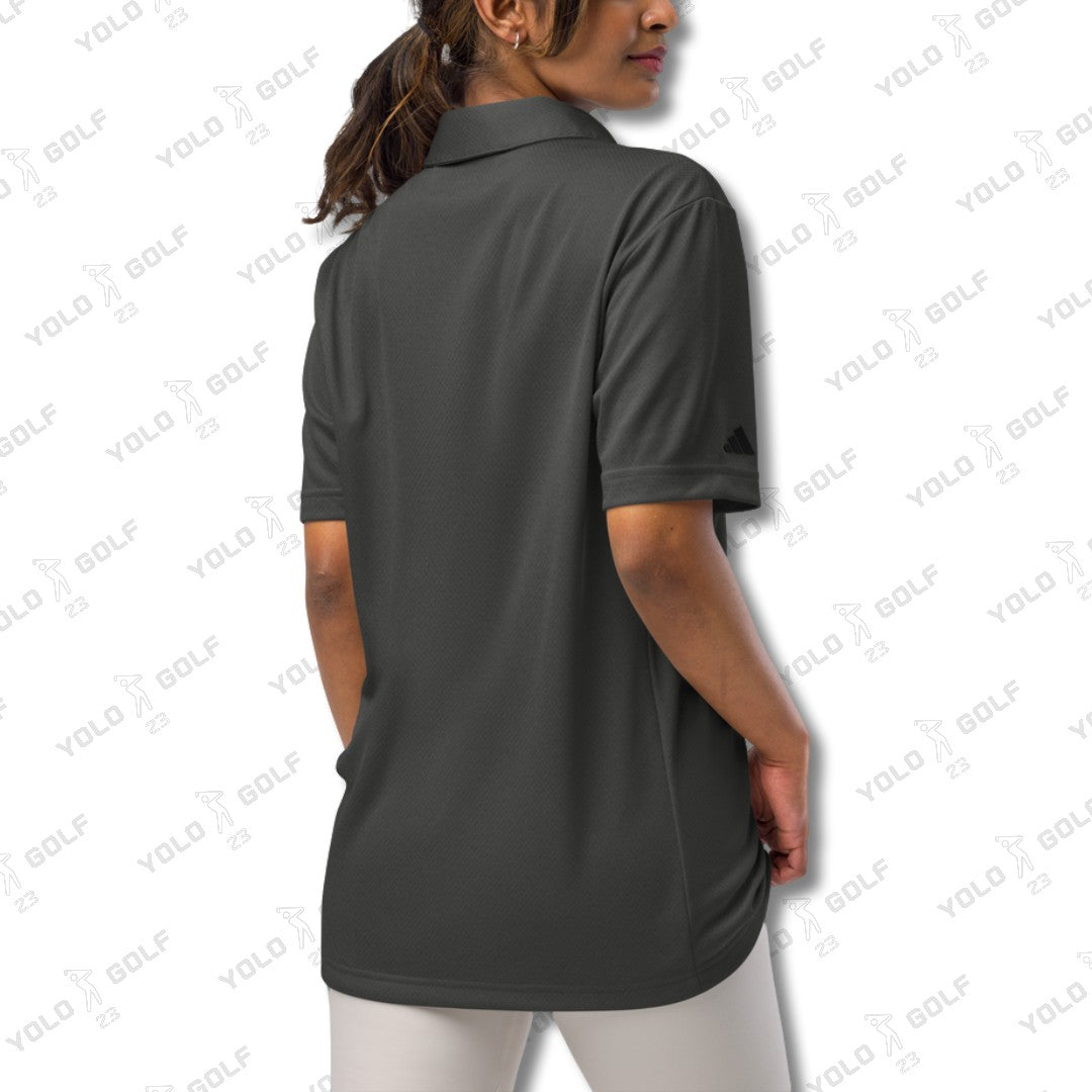 Space-Dyed Polo Shirt from YOLO Golf-adidas X Signature Black Edition in sleek black with a modern fit. Features subtle branding and a stylish, contemporary design.