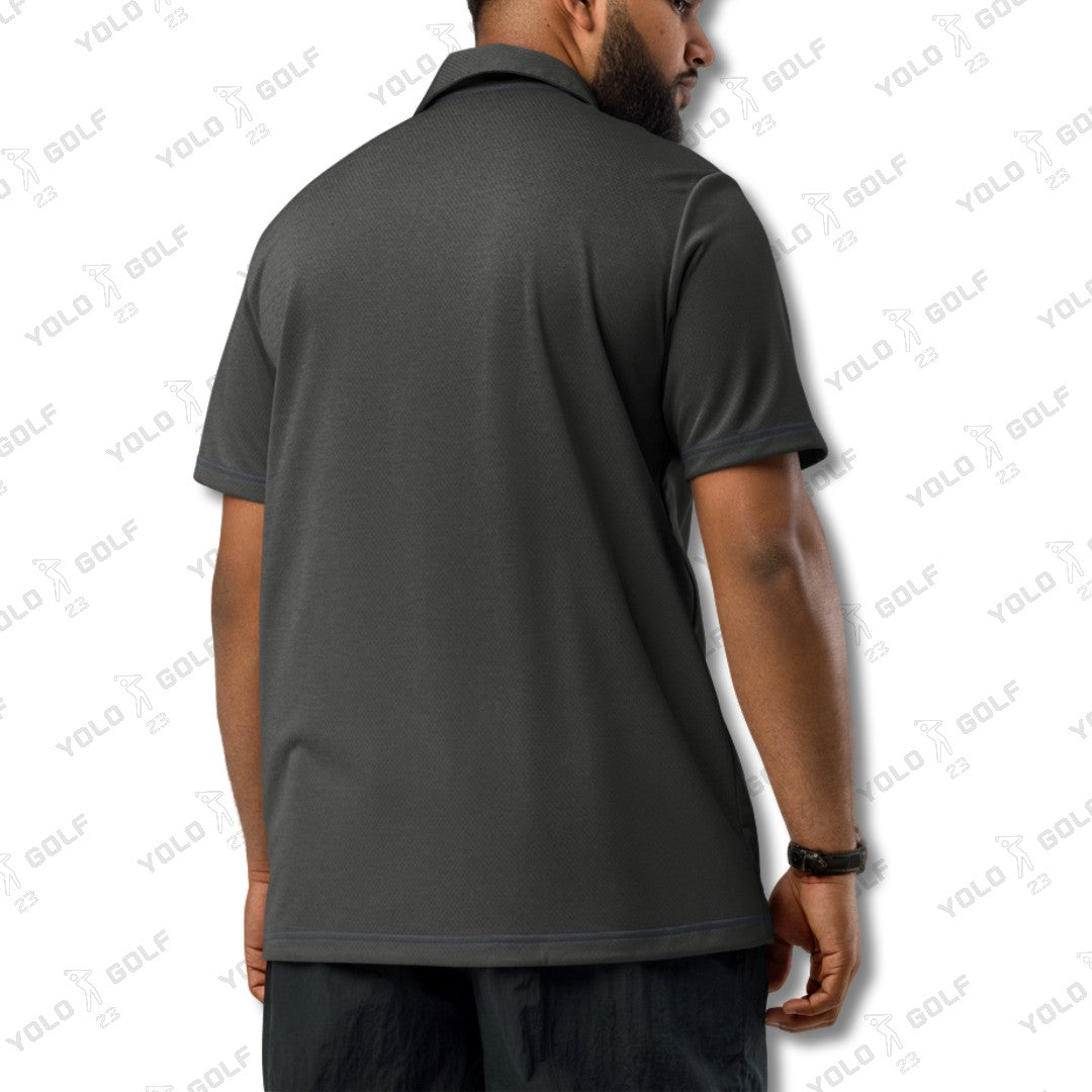 Space-Dyed Polo Shirt from YOLO Golf-adidas X Signature Black Edition in sleek black with a modern fit. Features subtle branding and a stylish, contemporary design.