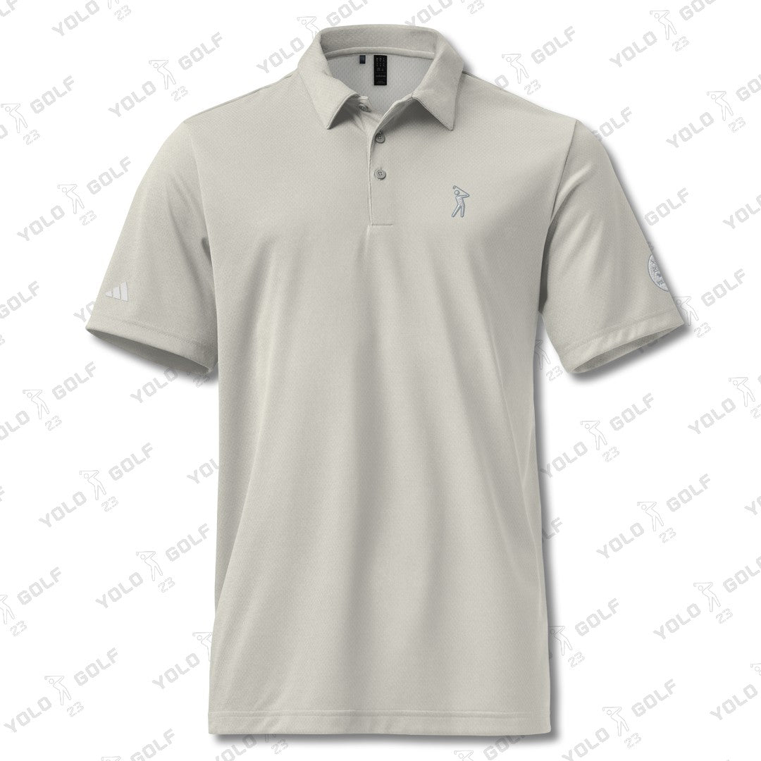 Space-Dyed Polo Shirt from YOLO Golf-adidas X in Heather Gray with modern fit and sleek space-dyed pattern, ideal for golf and athleisure wear.