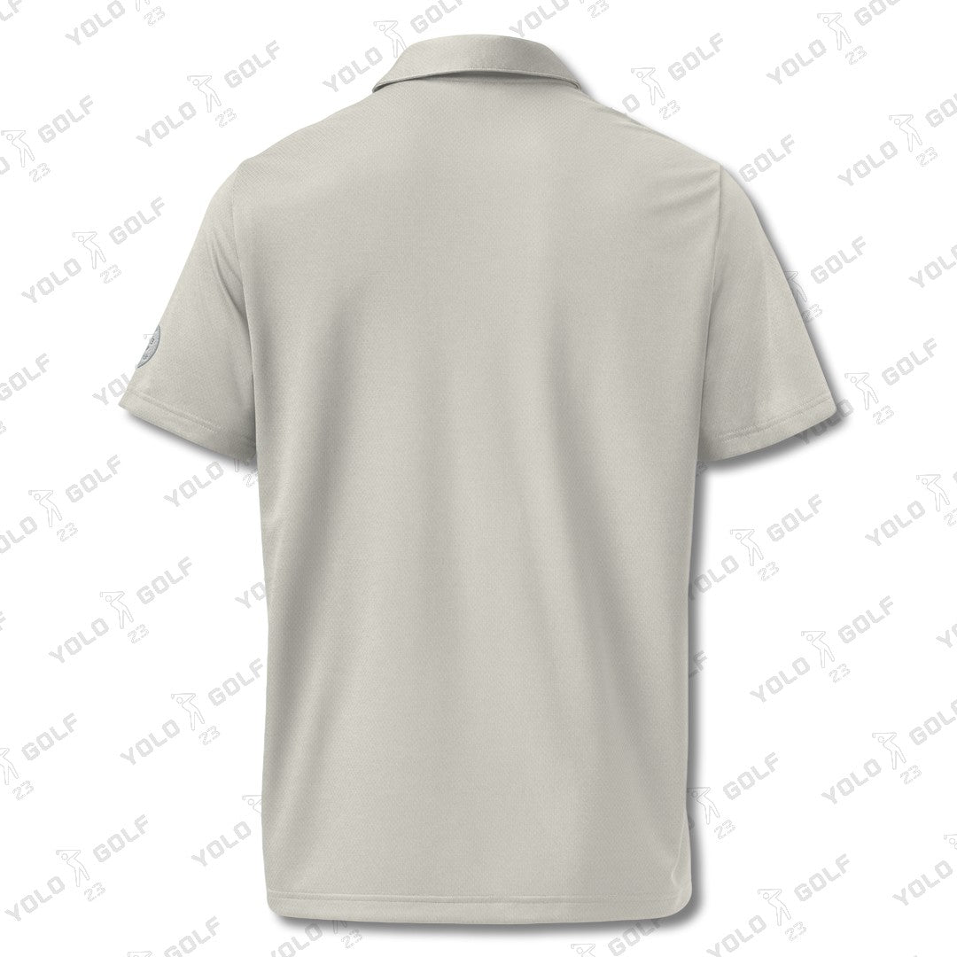 Space-Dyed Polo Shirt from YOLO Golf-adidas X in Heather Gray with modern fit and sleek space-dyed pattern, ideal for golf and athleisure wear.