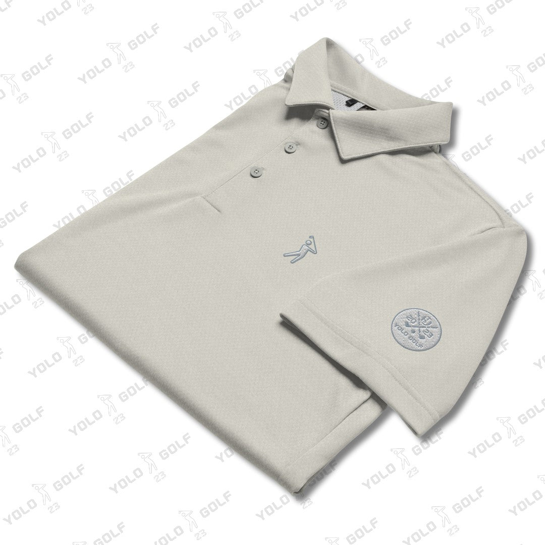 Space-Dyed Polo Shirt from YOLO Golf-adidas X in Heather Gray with modern fit and sleek space-dyed pattern, ideal for golf and athleisure wear.