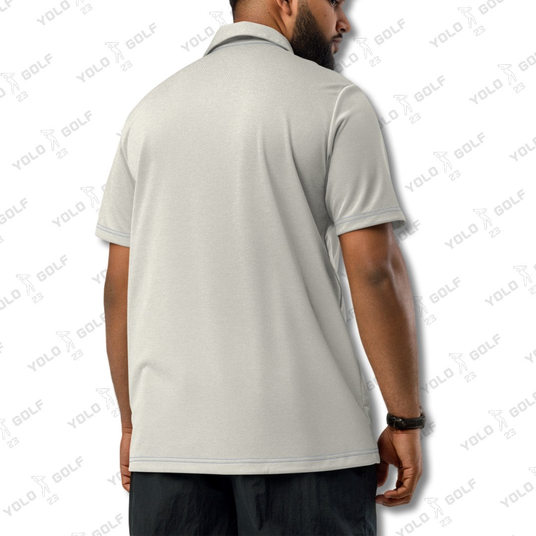 Space-Dyed Polo Shirt from YOLO Golf-adidas X in Heather Gray with modern fit and sleek space-dyed pattern, ideal for golf and athleisure wear.