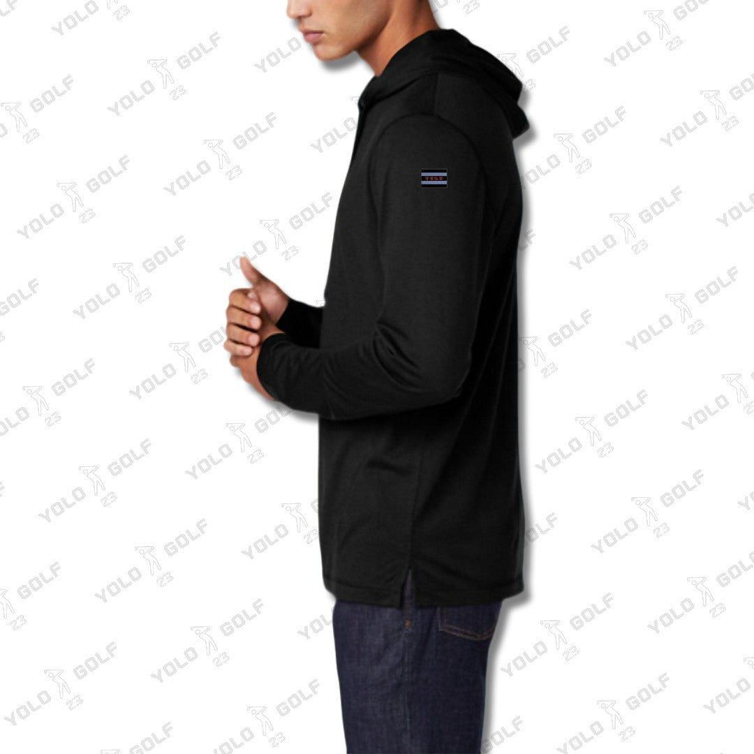 Black Tri-Blend Moisture-Wicking Long Sleeve Hoodie from YOLO Golf Sportswear Activewear 