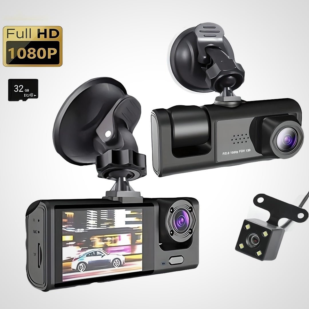 Shop Dash Cam W/ IR Night Vision Loop Recording & 2" IPS Screen 3 Camera 1080P HD on sale