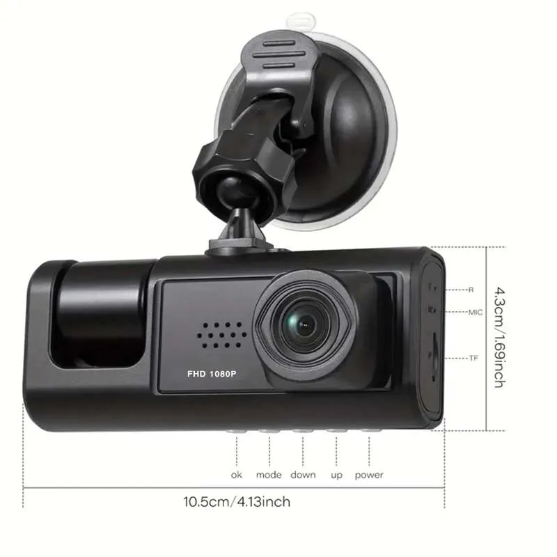 Shop Dash Cam W/ IR Night Vision Loop Recording & 2" IPS Screen 3 Camera 1080P HD on sale