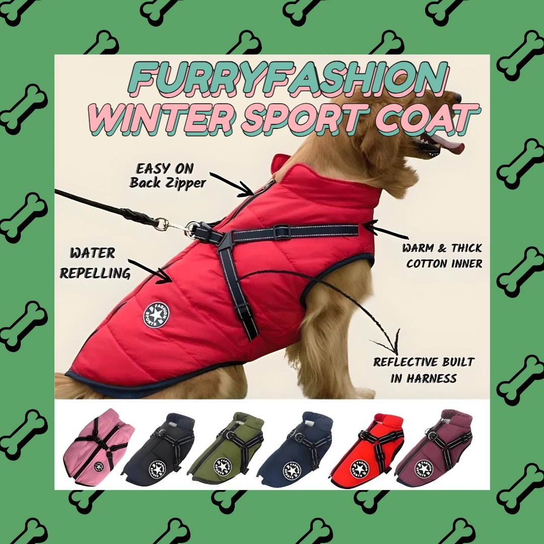 FurryFashion Sports Jacket x Harness | Easy On & Off | Water/Wind-Proof | Fleece Insulated - YOLO Yard Dog Fashion bestdeals