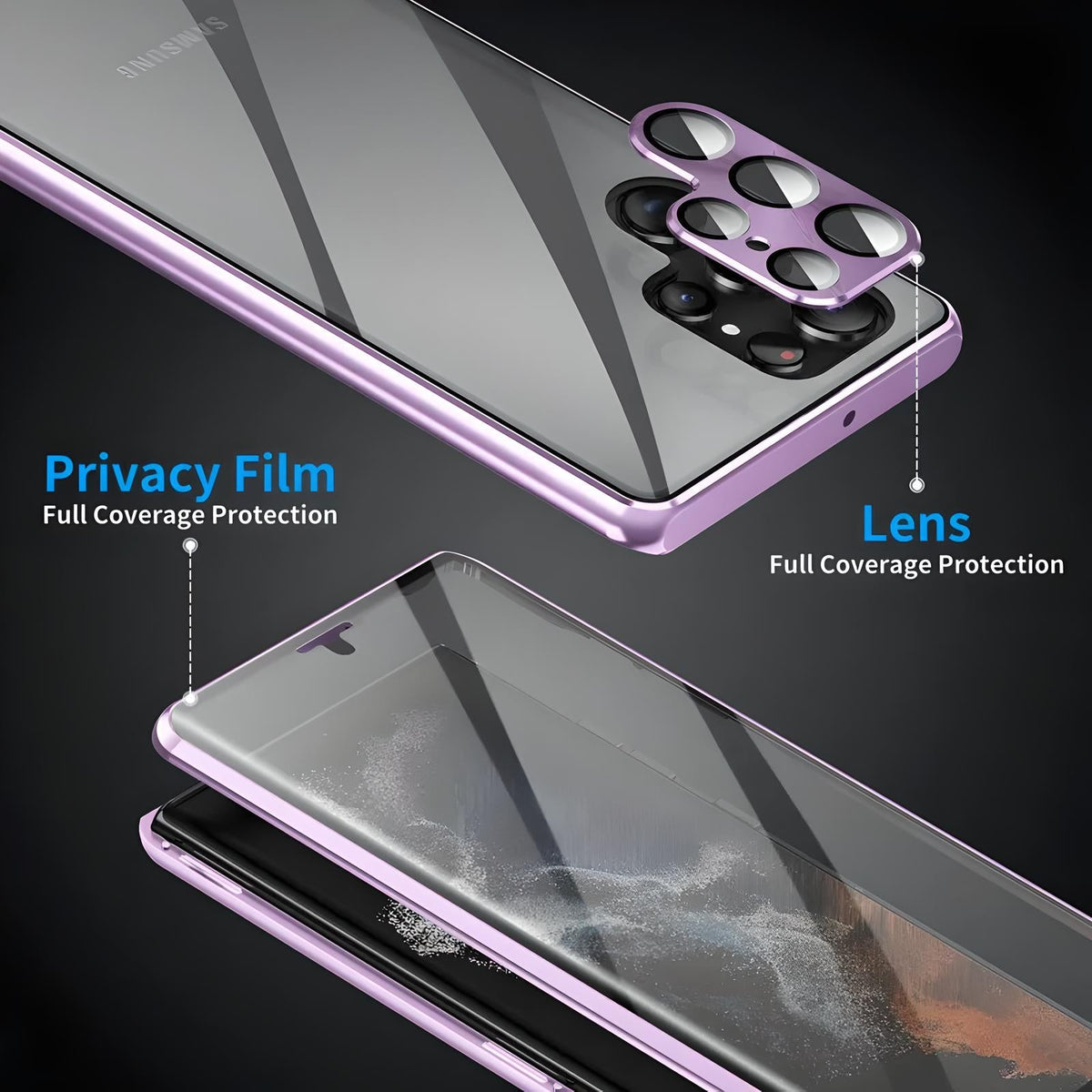 Galaxy Guard Magnetic Privacy Armor (S24 - S22) Aluminum Alloy Frame Magnetic Closure 360 Protection Privacy Phone Case