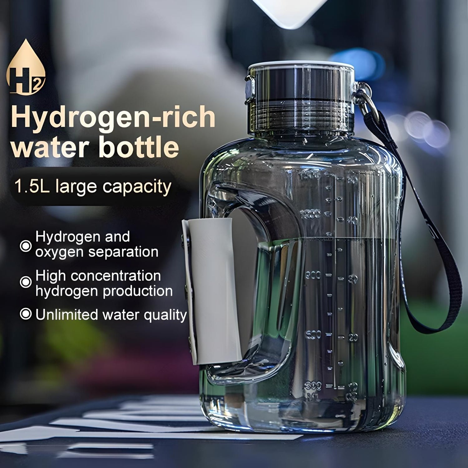 1.5L Sports Bottle Hydrogen Water Ionizer High-Capacity 1500ml (50oz) Carrying Strap Leather Handle trending YOLO Yard