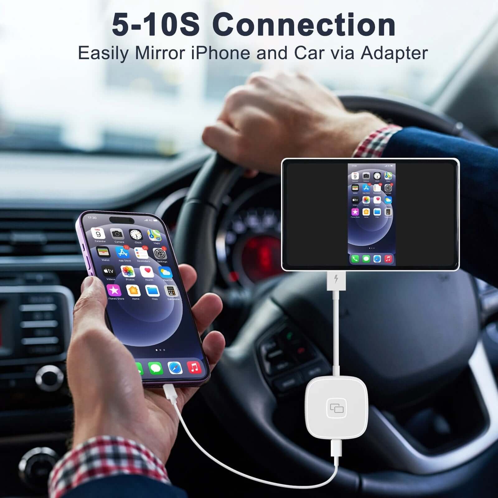 iPhone® to Car Screen Mirror Adapter for Carplay | Phone-to-Car Display via USB - YOLO Yard iPhone Mirror Adapter Adapter AI