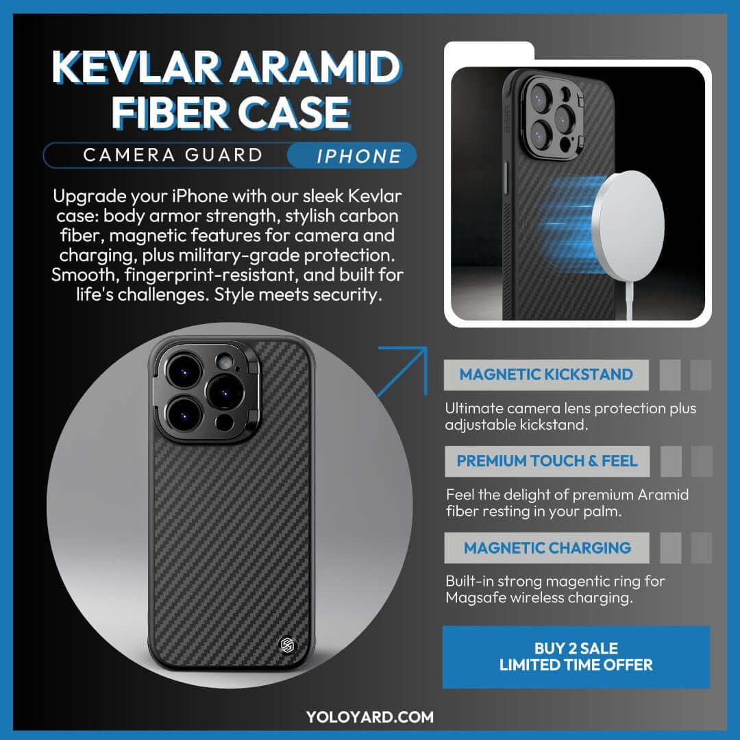 Aramid Fiber iPhone Case Lens Bracket-Stand Magnetic Charging Carbon Fiber Pattern trending Phone Case YOLO Yard MagSafe