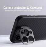 Aramid Fiber iPhone Case Lens Bracket-Stand Magnetic Charging Carbon Fiber Pattern trending Phone Case YOLO Yard MagSafe