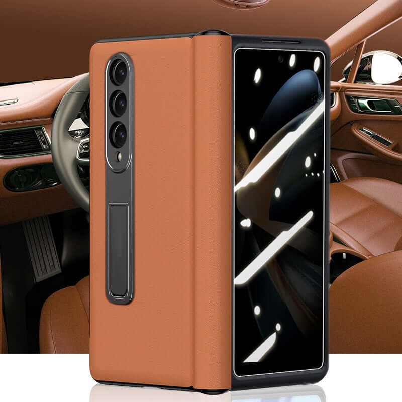 Leather Privacy Armor 360 Case for Galaxy Z Fold 5 4 3 | Privacy Screen Protector | Genuine Napa Leather | Magnetic Hinge Protection | Kickstand | Anti - Fall trending Privacy Phone Case YOLO Yard