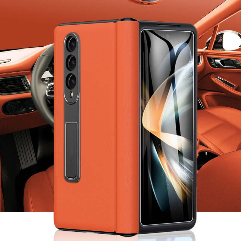 Leather Privacy Armor 360 Case for Galaxy Z Fold 5 4 3 | Privacy Screen Protector | Genuine Napa Leather | Magnetic Hinge Protection | Kickstand | Anti - Fall trending Privacy Phone Case YOLO Yard