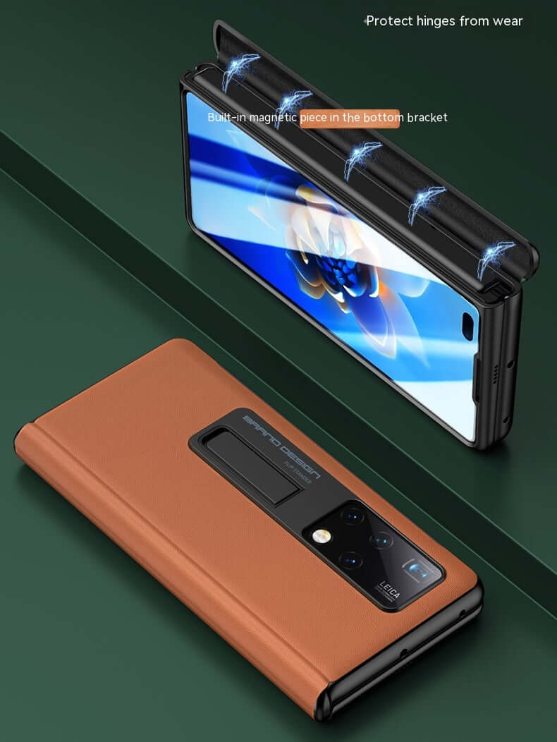 Leather Privacy Armor 360 Case for Galaxy Z Fold 5 4 3 | Privacy Screen Protector | Genuine Napa Leather | Magnetic Hinge Protection | Kickstand | Anti - Fall trending Privacy Phone Case YOLO Yard