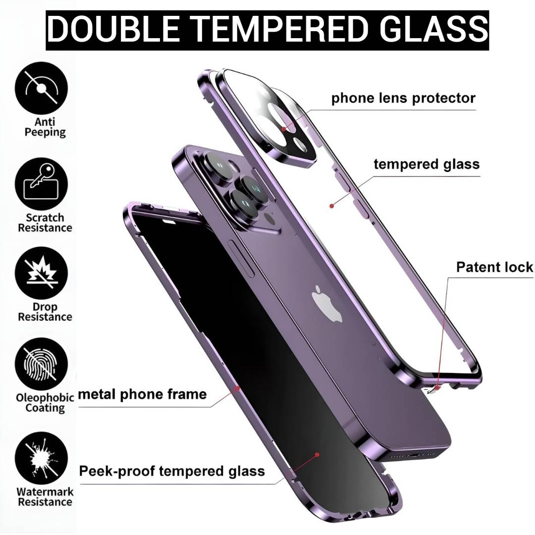 Privacy Guard Magnetic iPhone (12-X) Case | Aluminum Alloy Frame | Tempered Glass | Magnetic Closure | 360 Protection YOLO