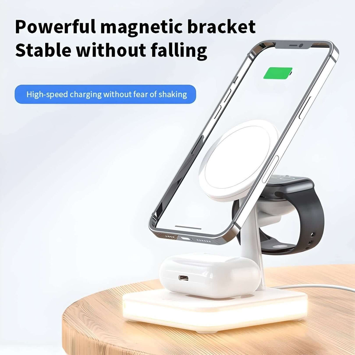 QuadraCharge LED Dock Magnetic Wireless Charging Dock Station Compact 4-in-1 30W Super-Fast Charging LED Phone Stand YOLO