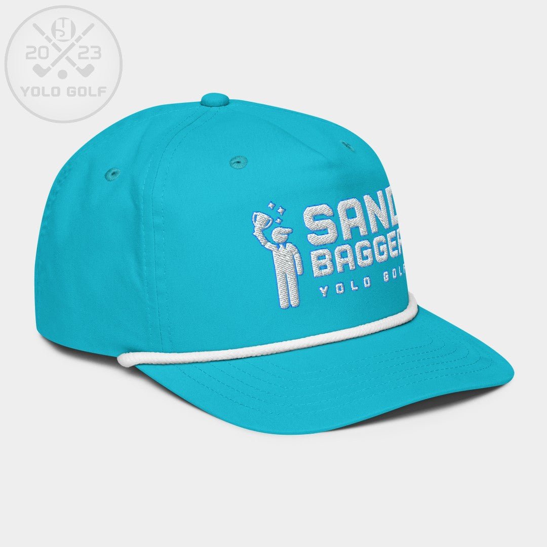 Shop "Sandbagger" Golf Rope Cap (White Teal Embroidery) on sale