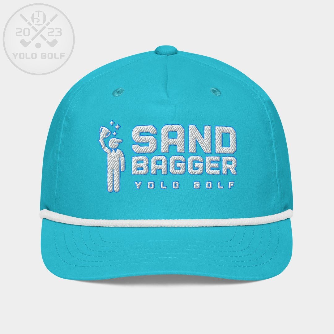 Shop "Sandbagger" Golf Rope Cap (White Teal Embroidery) on sale