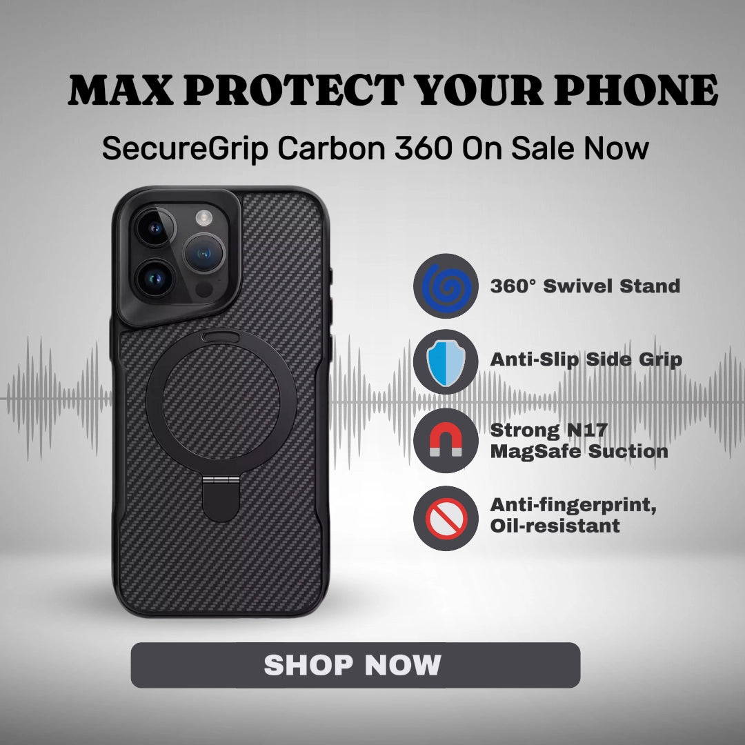 Shop best SecureGrip Carbon 360: Rotating Stand MagSafe iPhone Case | Anti - Slip Wide - Grip at YOLO Yard