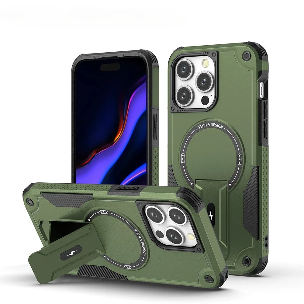 Shop ShockGuard Pro: Invisible Kickstand Magnetic Phone Case | iPhone 16 15 14 13 Pro Max Plus Pro | Military - Grade Shockproof Mobile Phone Case sale