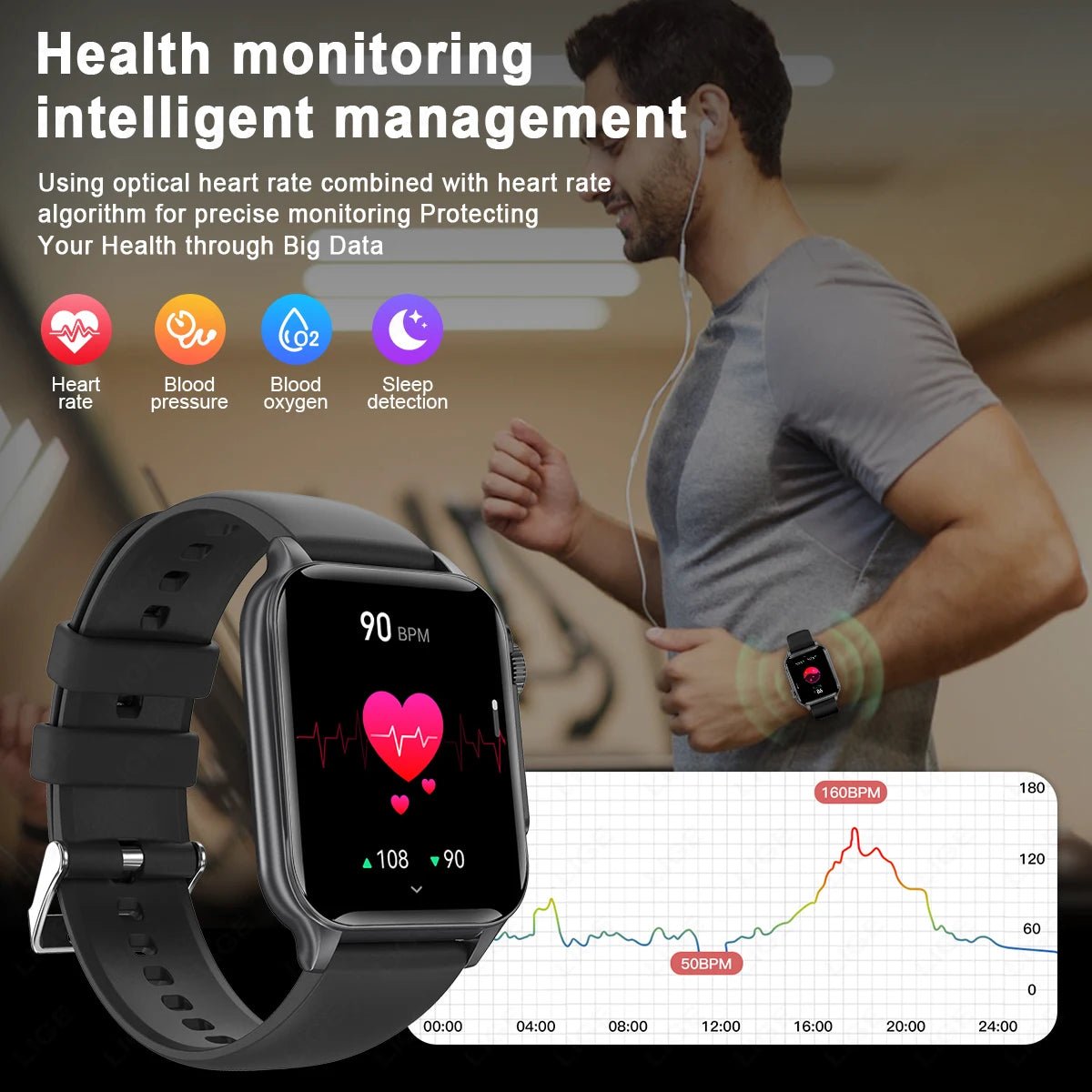 Shop Smart Watch LED Lighting Effects 1.96'' HD Screen Men Women Bluetooth Call Breathing Light Outdoor Bracelet Heart Rate