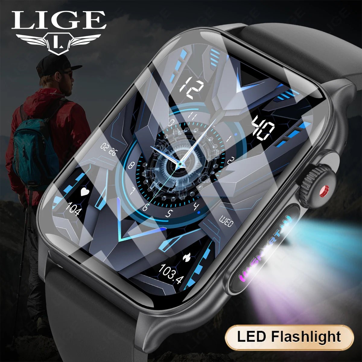 Shop Smart Watch LED Lighting Effects 1.96'' HD Screen Men Women Bluetooth Call Breathing Light Outdoor Bracelet Heart Rate