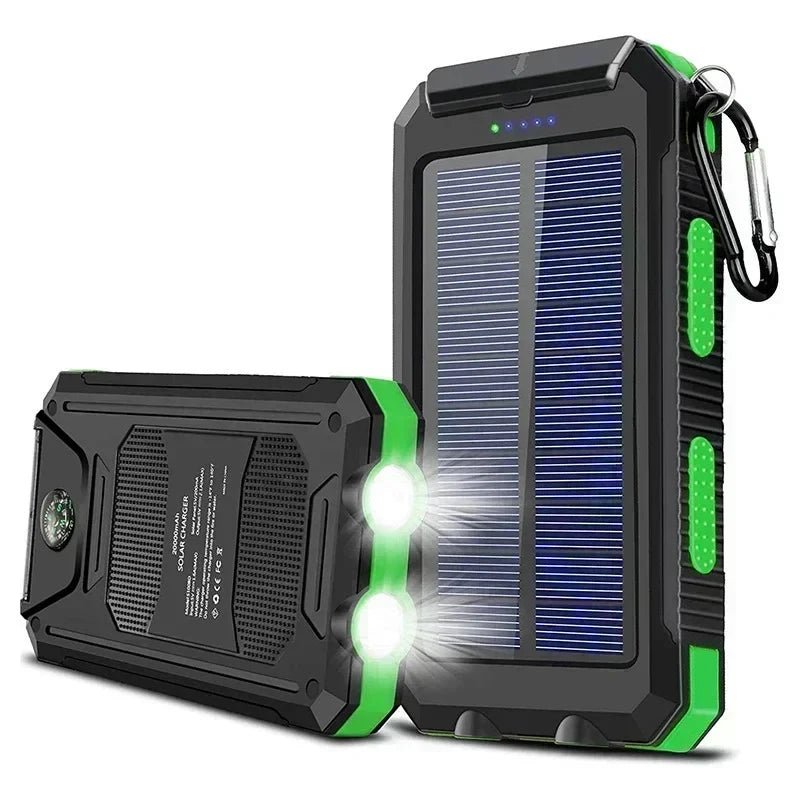 Solar Charger USB Power Bank 20000mAh |ED Flashlight Compass Dual USB Waterproof High Capacity Fast Charging Battery TRENDING