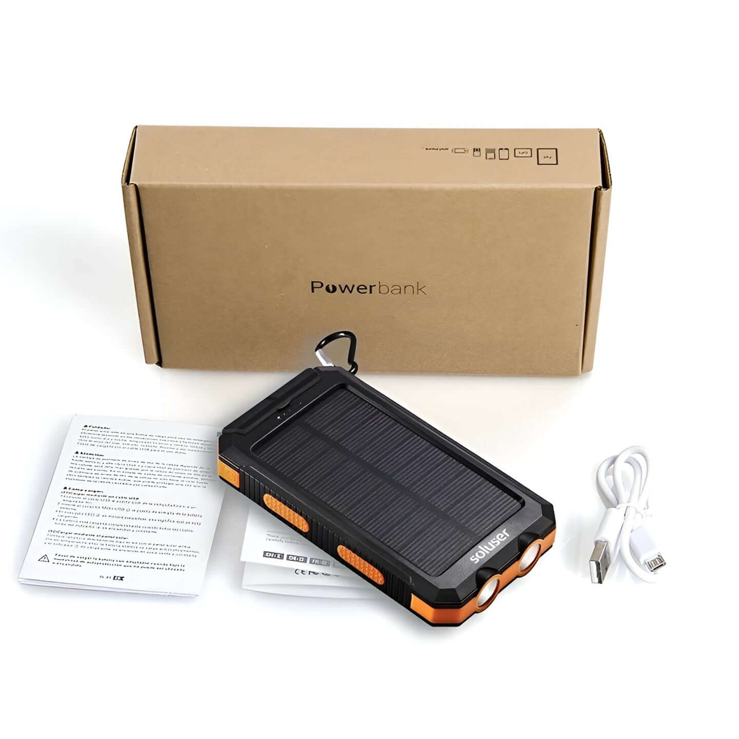 Solar Charger USB Power Bank 20000mAh |ED Flashlight Compass Dual USB Waterproof High Capacity Fast Charging Battery TRENDING